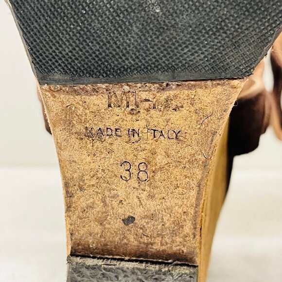 Moma Brown Suede Leather Wedges Sandals Heels TStrap Ankle Made in Italy Sz 38 - Picture 12 of 16